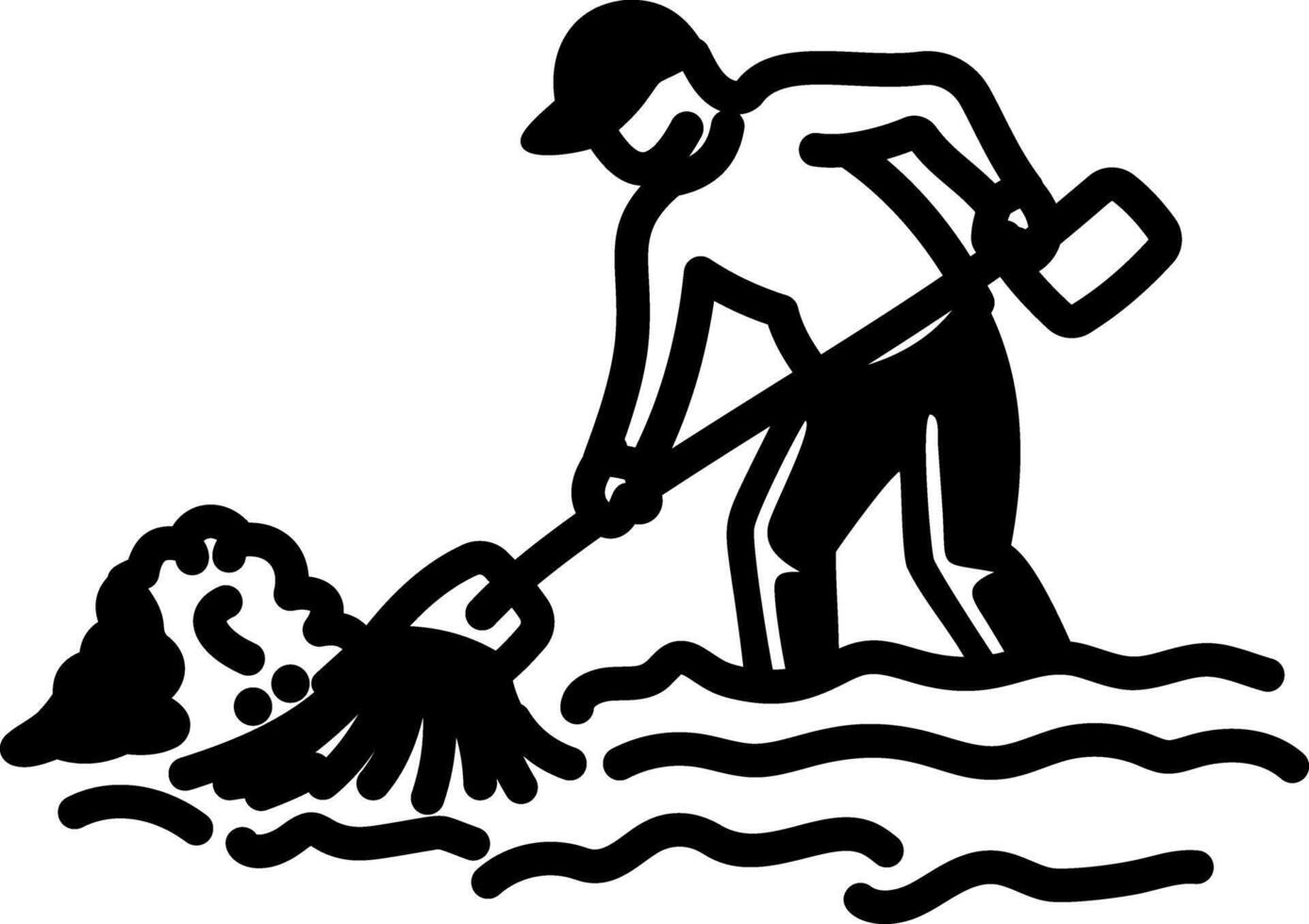 A person raking in garden, hand drawn icon vector