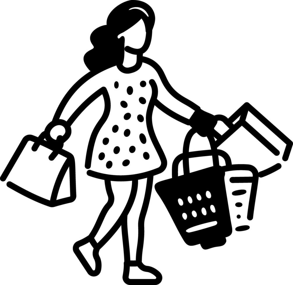 A hand drawn icon of a woman holding shopping bags vector