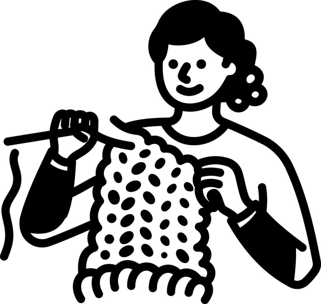 Knitting woman icon in hand drawn style vector