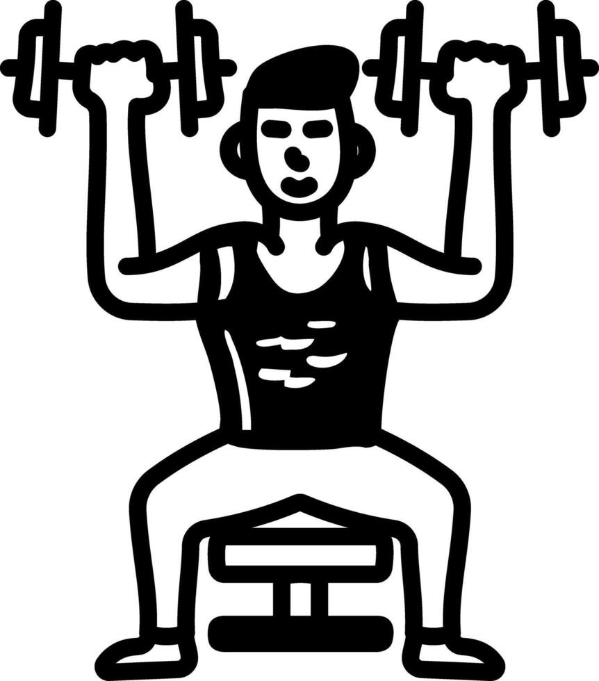 A hand draw icon of a character lifting dumbbells vector