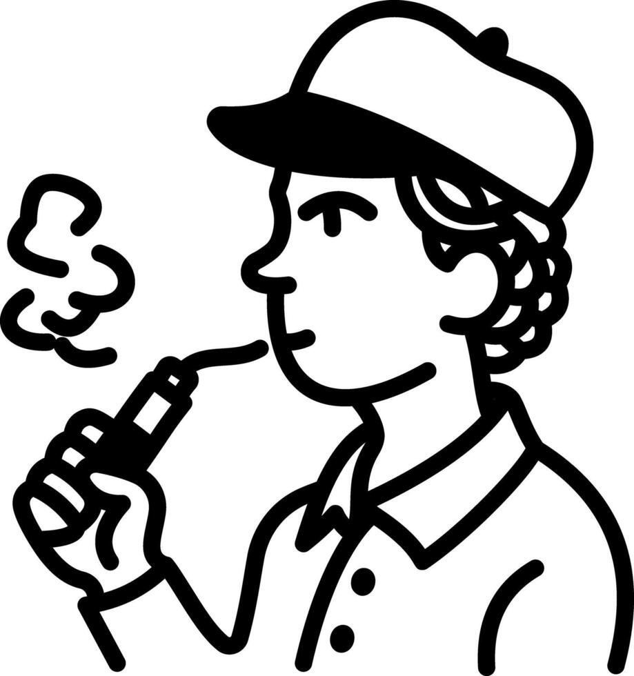 A hand drawn icon of smoking person vector