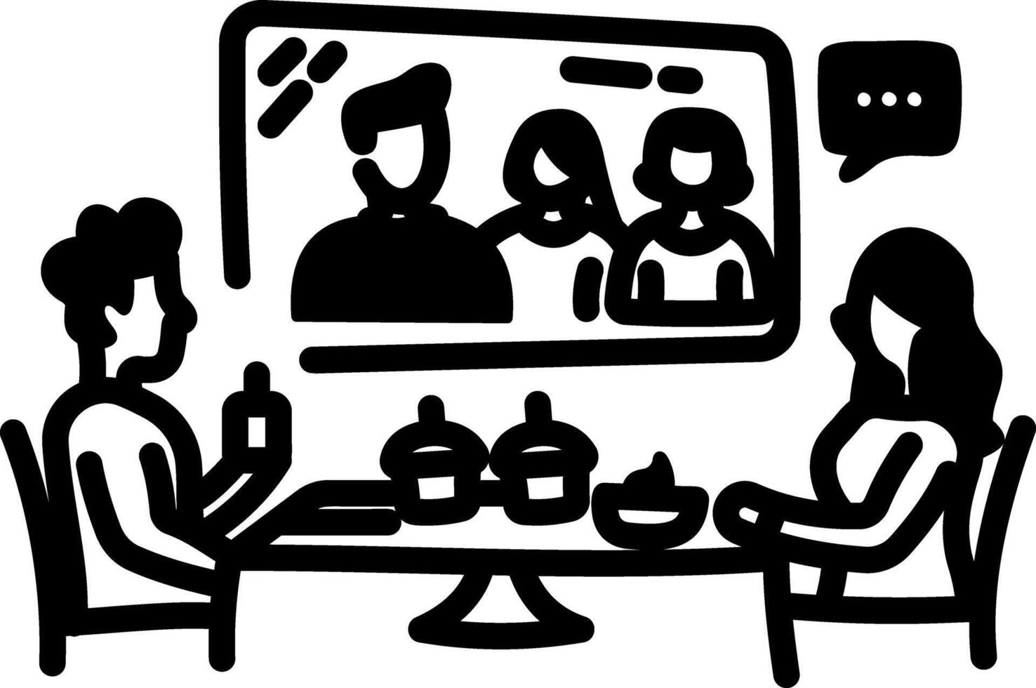A hand drawn icon showing couple watching tv vector