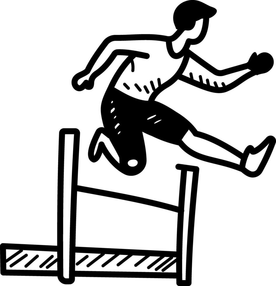 A man running hurdles race, hand drawn icon vector