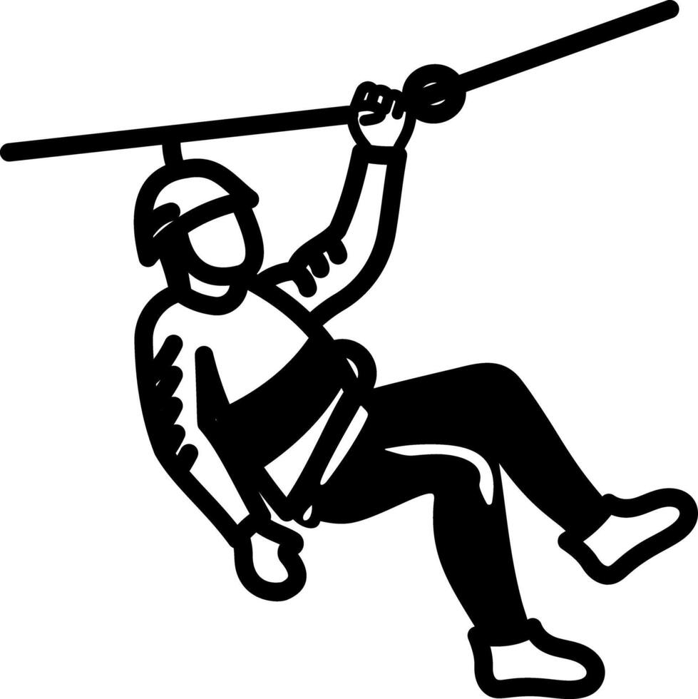 A person doing zip lining adventure, hand drawn icon vector