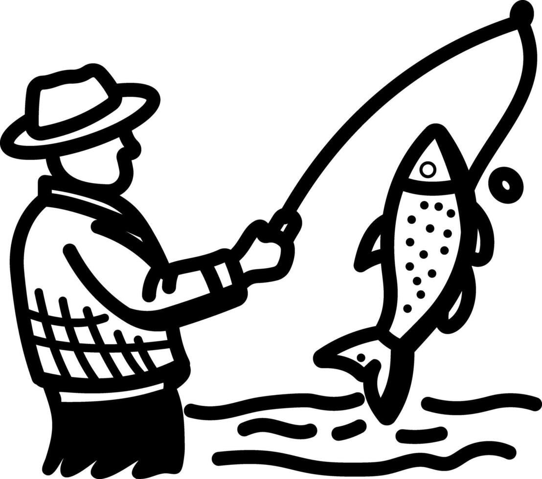 Fishing icon of a man, hand drawn icon vector