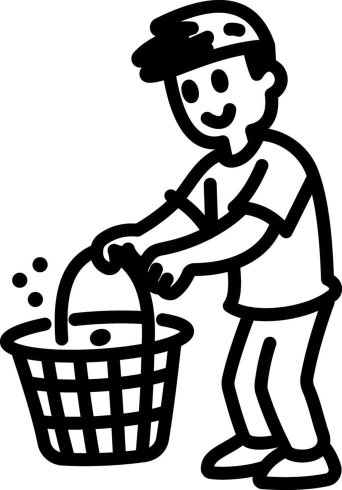 A hand drawn icon of a person holding shopping basket vector