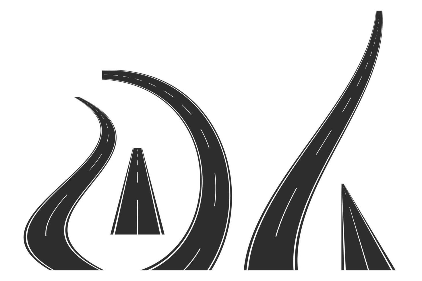 Asphalt roads set, roadways collection. Different road ways on white background. vector