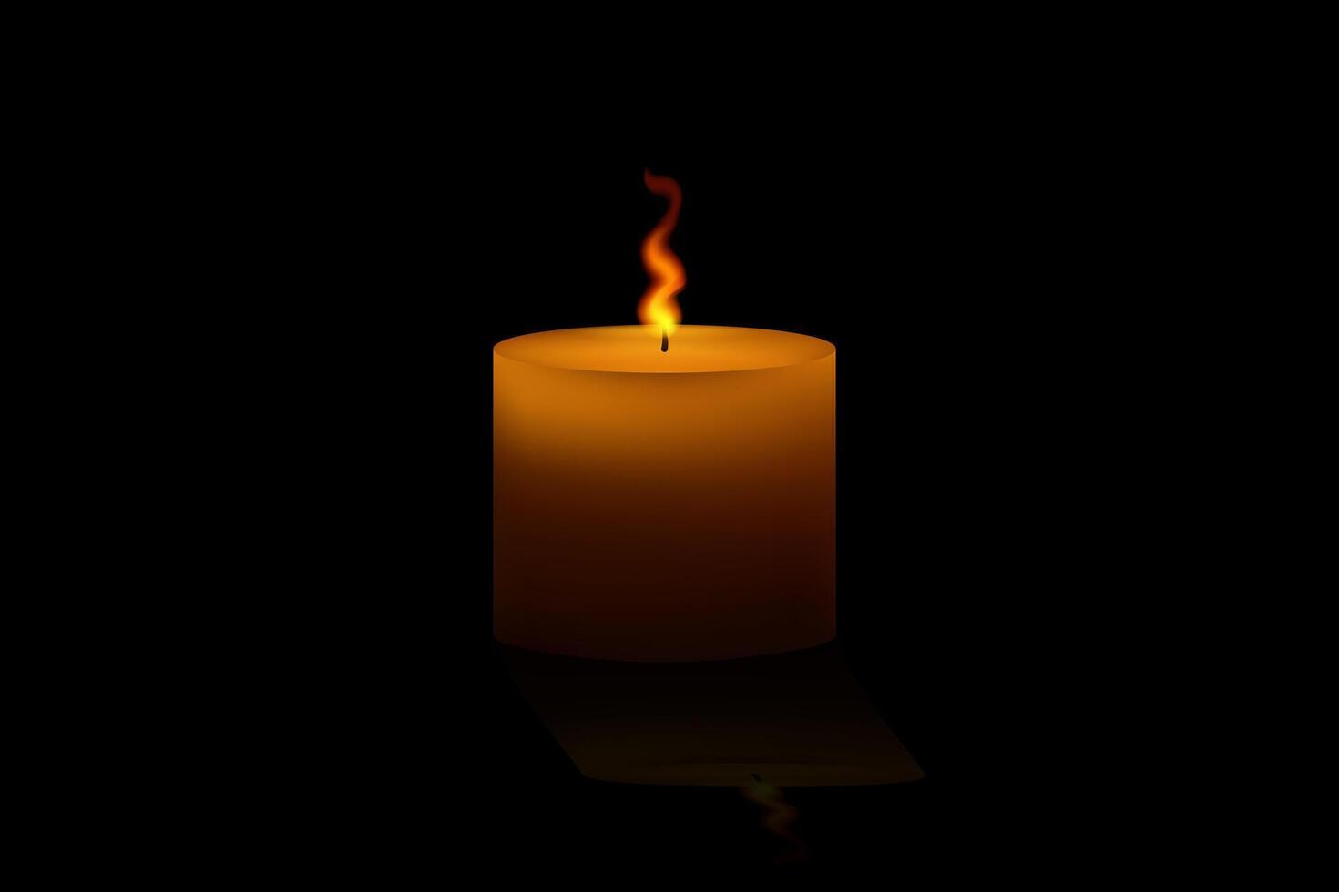 Realistic candle flame. Candlelight on black background. vector
