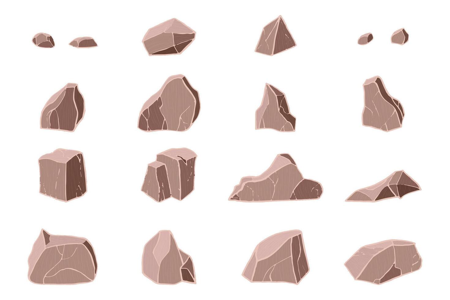 3D realistic stone set. Different rock blocks. vector