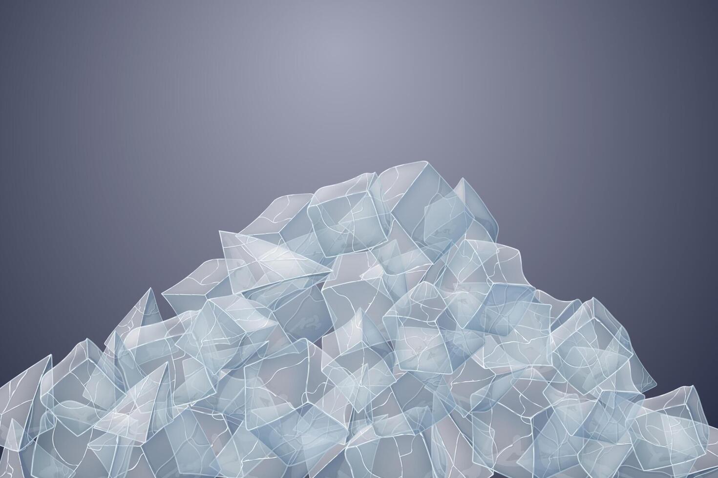 Transparent ice heap. Dark background. vector