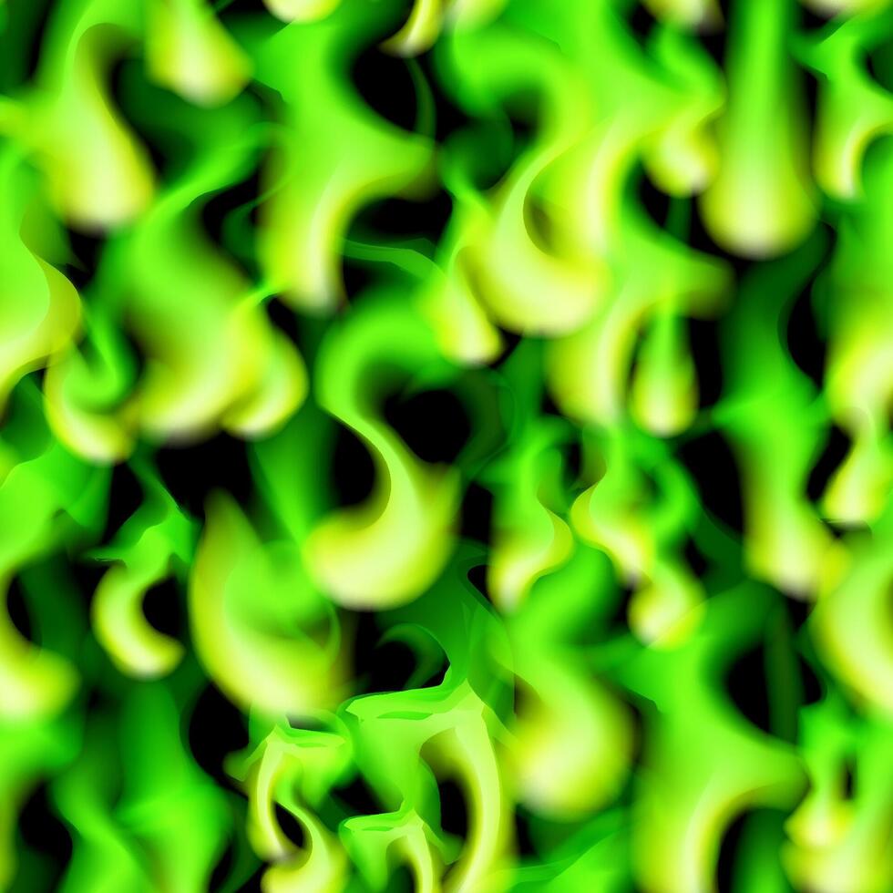 Fire seamless pattern background. Green neon flame. Blaze design. vector