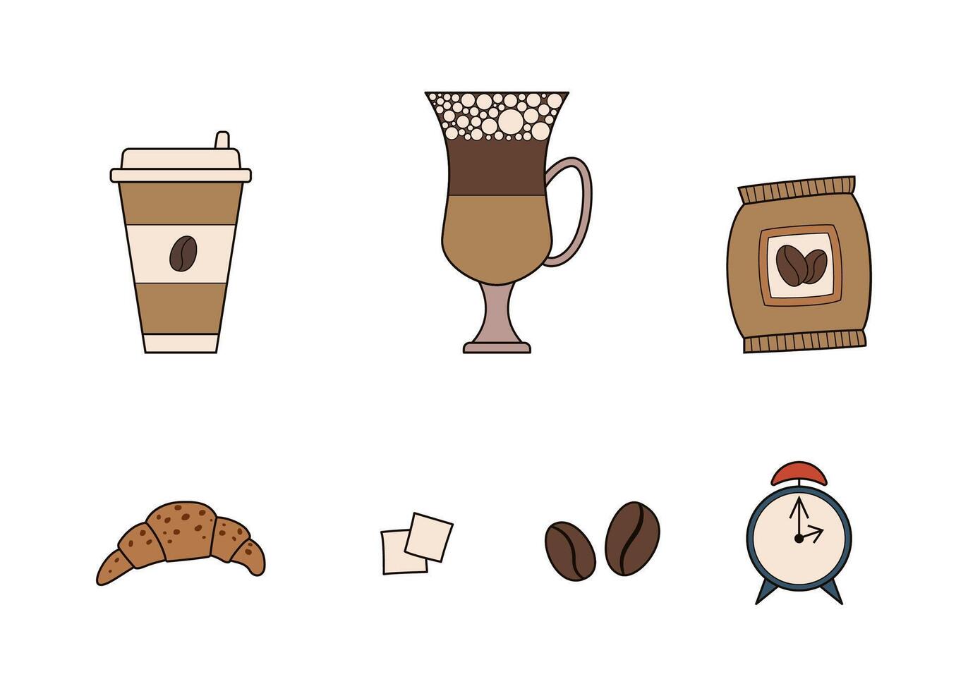 Coffee icons set. Doodle hand drawing vector