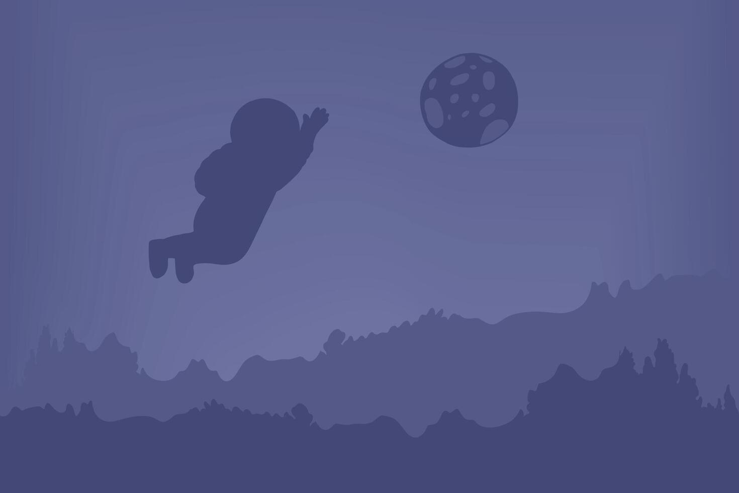 Cosmonaut in space. Astronaut silhouette on blue sky with big moon. vector
