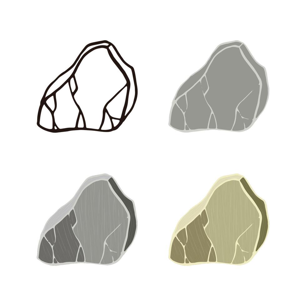 Stone collection. Outline sketch, flat style and realistic. vector