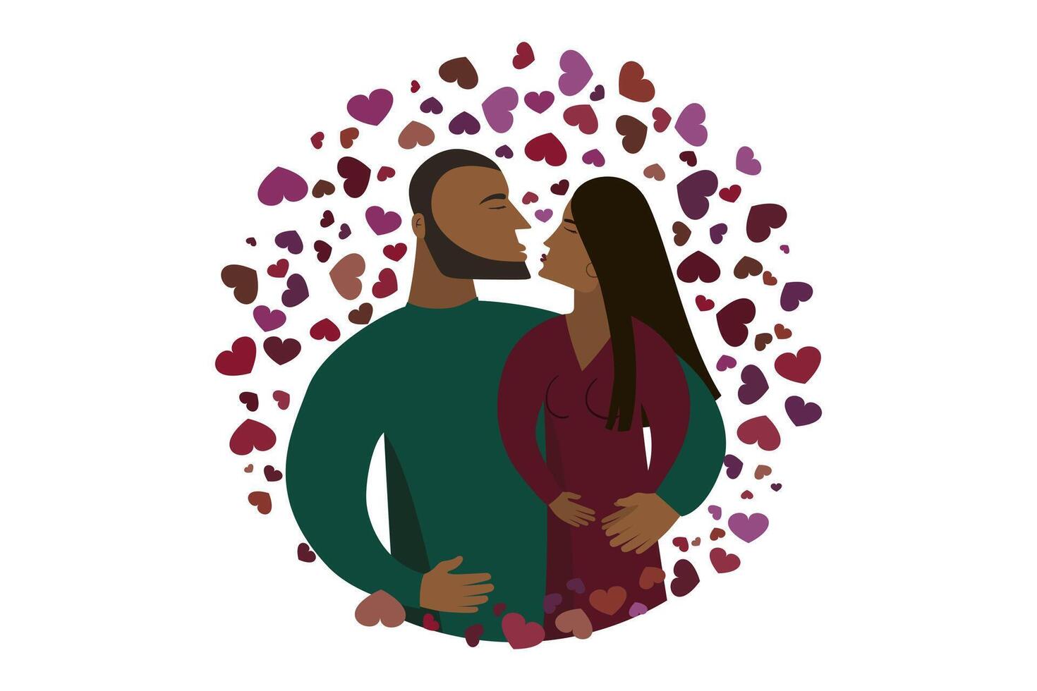 A man and woman kiss. Flat design icon. Valentines Day postcard. vector