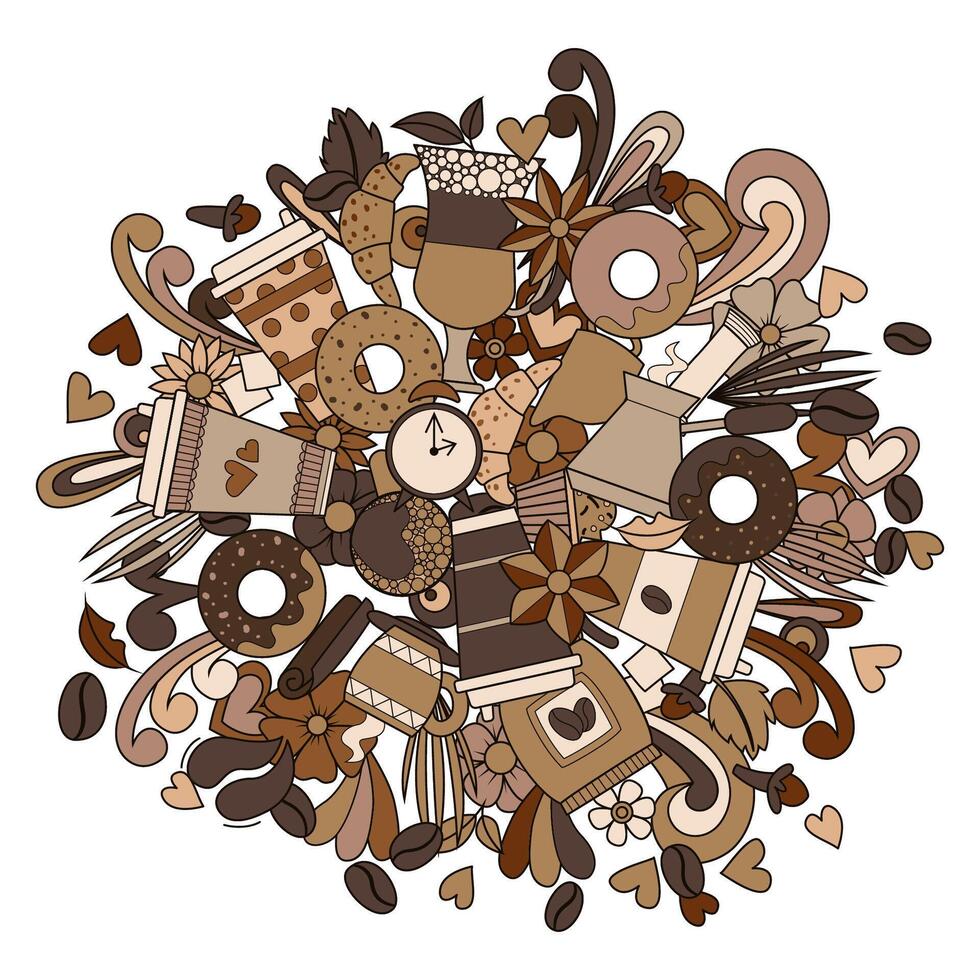 Doodle Coffee. Latte, cappuccino espresso mocha vector