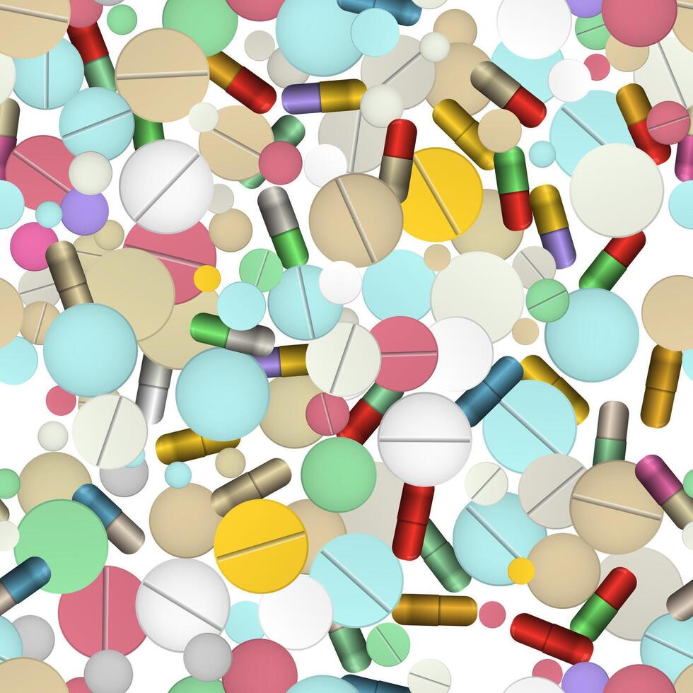 Tablets and vitamins. Healthcare and medicine. Seamless pattern background. vector