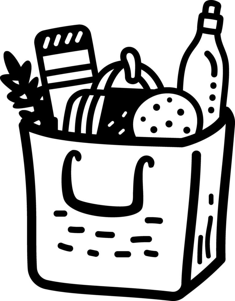 A hand drawn icon of a grocery bag vector