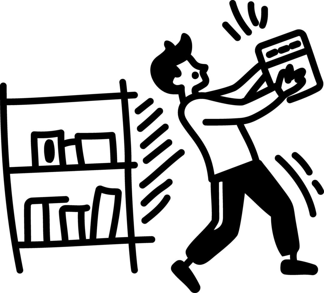 A hand drawn icon of a person cleaning shelves vector