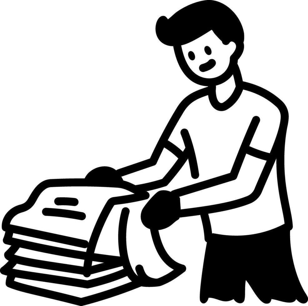 A hand drawn icon of a person folding clothes vector
