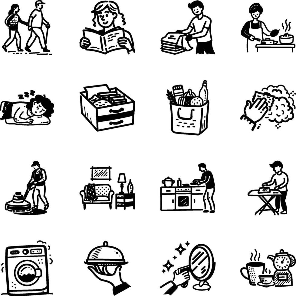 Set of Chores Hand Drawn Icons vector