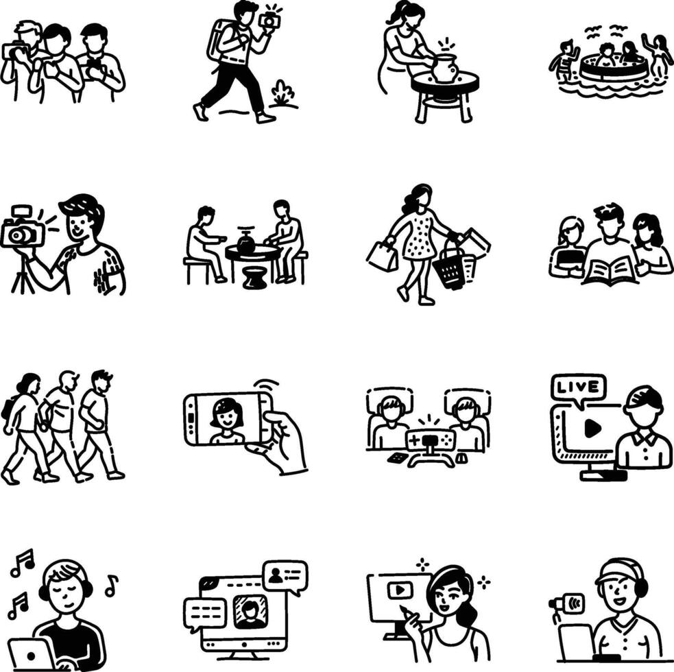Collection of Hand Drawn Entertaining Activities Icons vector