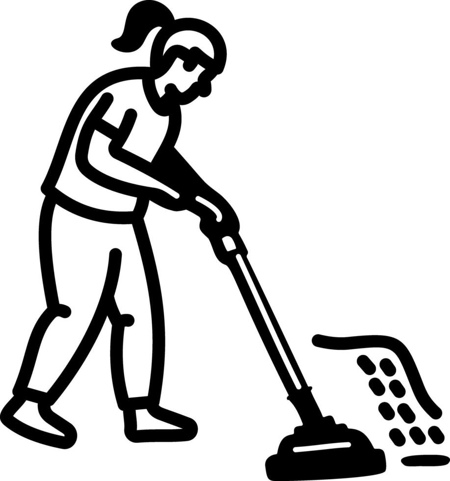 A hand drawn icon of a woman cleaning her house vector