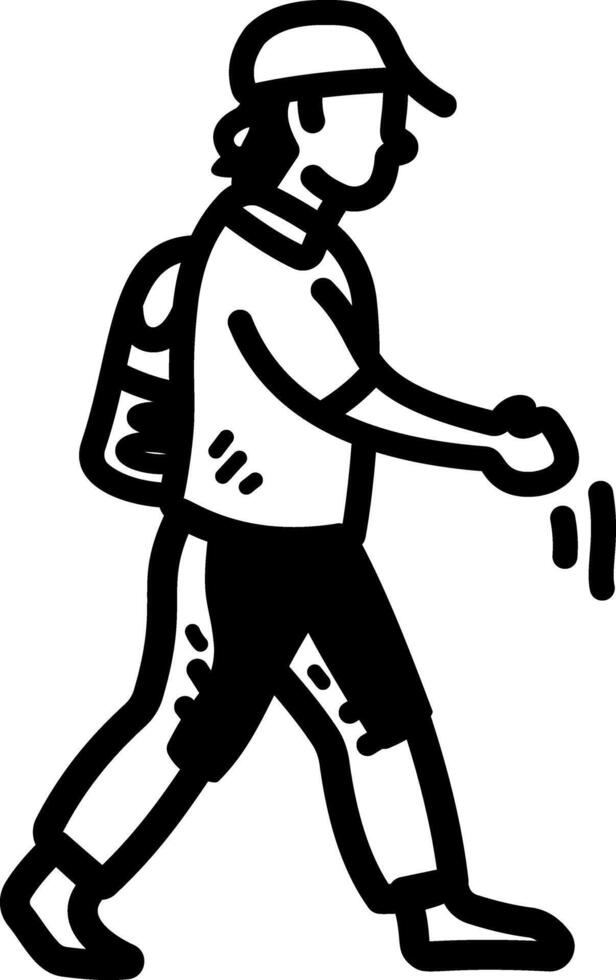 A hand drawn icon of walking character wearing bag vector