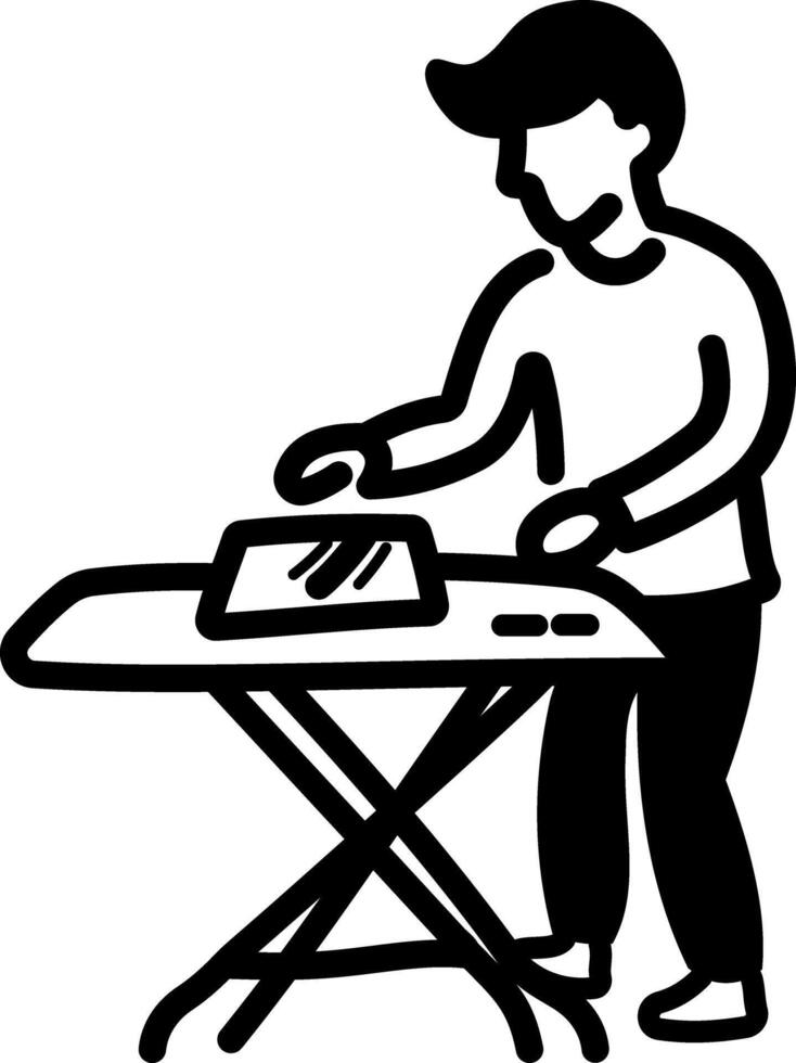 A hand drawn icon of a person ironing clothes vector