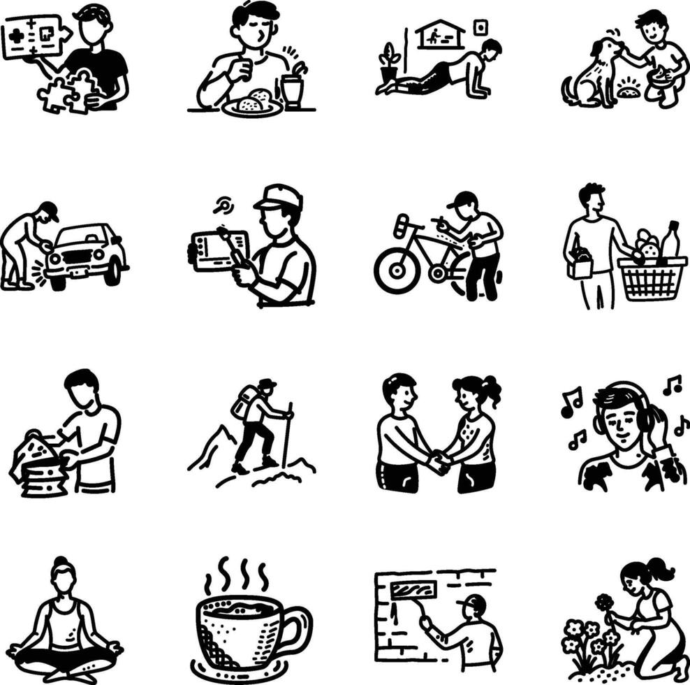 Collection of Hobbies Hand Drawn Icons vector