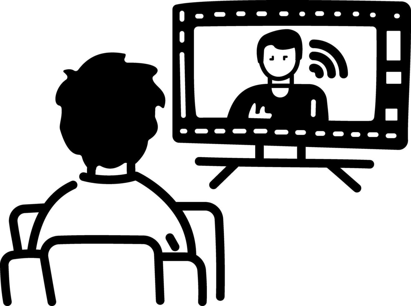 A person watching tv, hand drawn icon vector