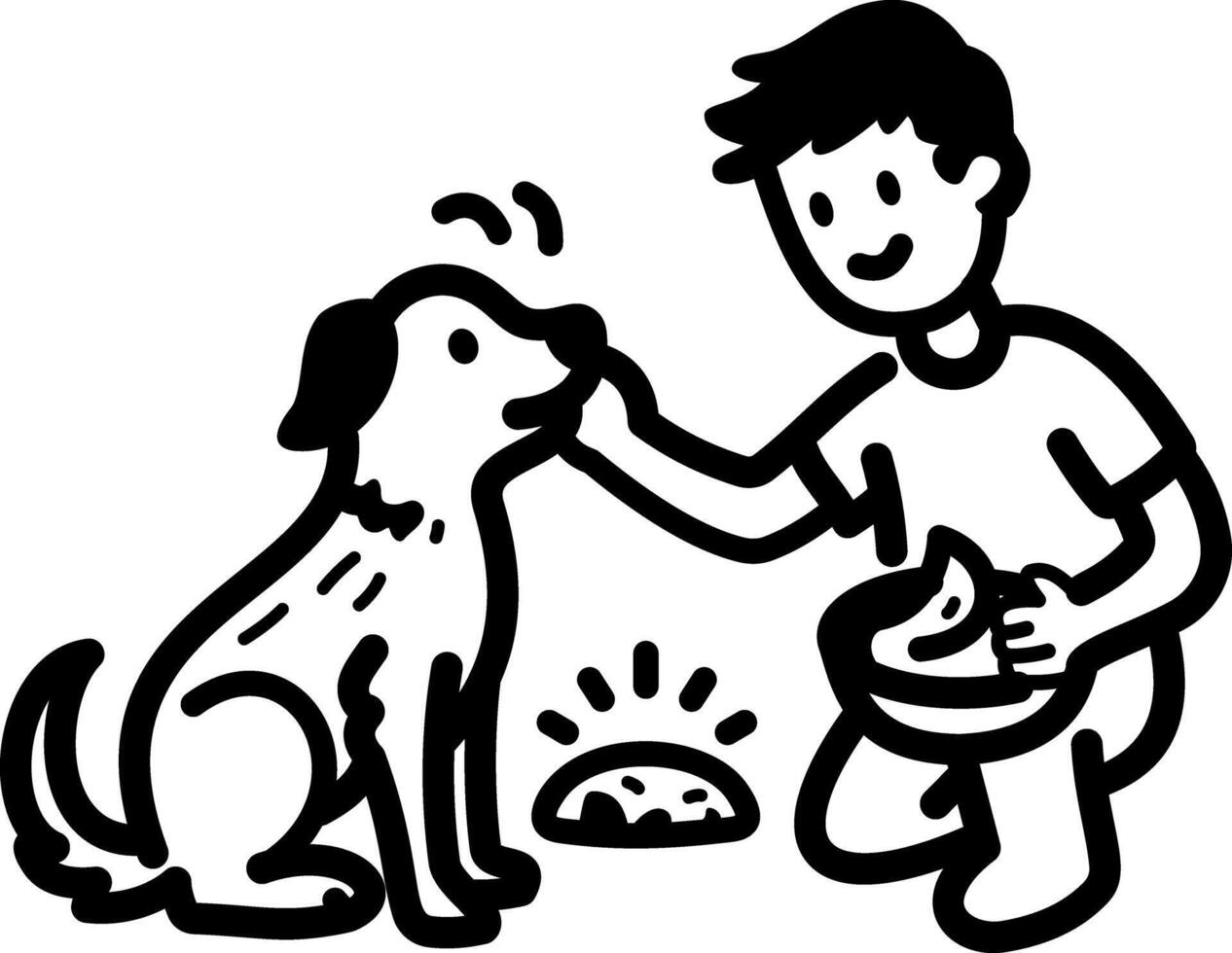 A hand drawn icon of a person petting dog vector