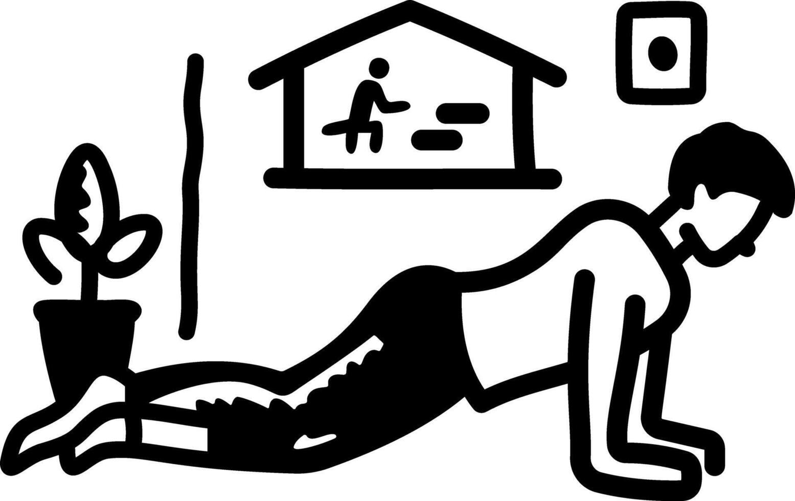 A man doing workout in home, hand drawn icon vector