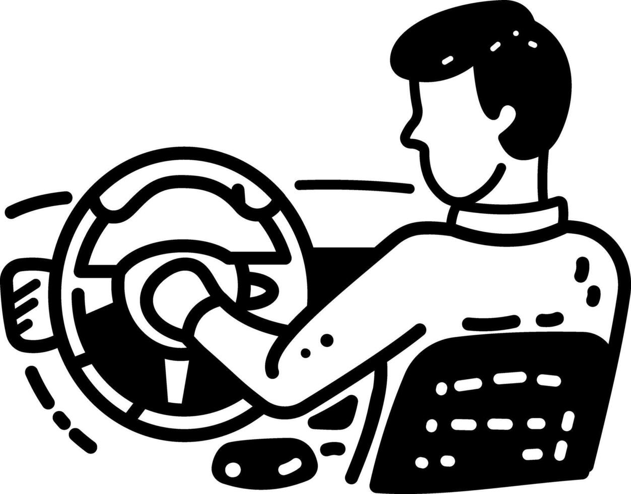 A hand drawn icon of a man driving a car vector