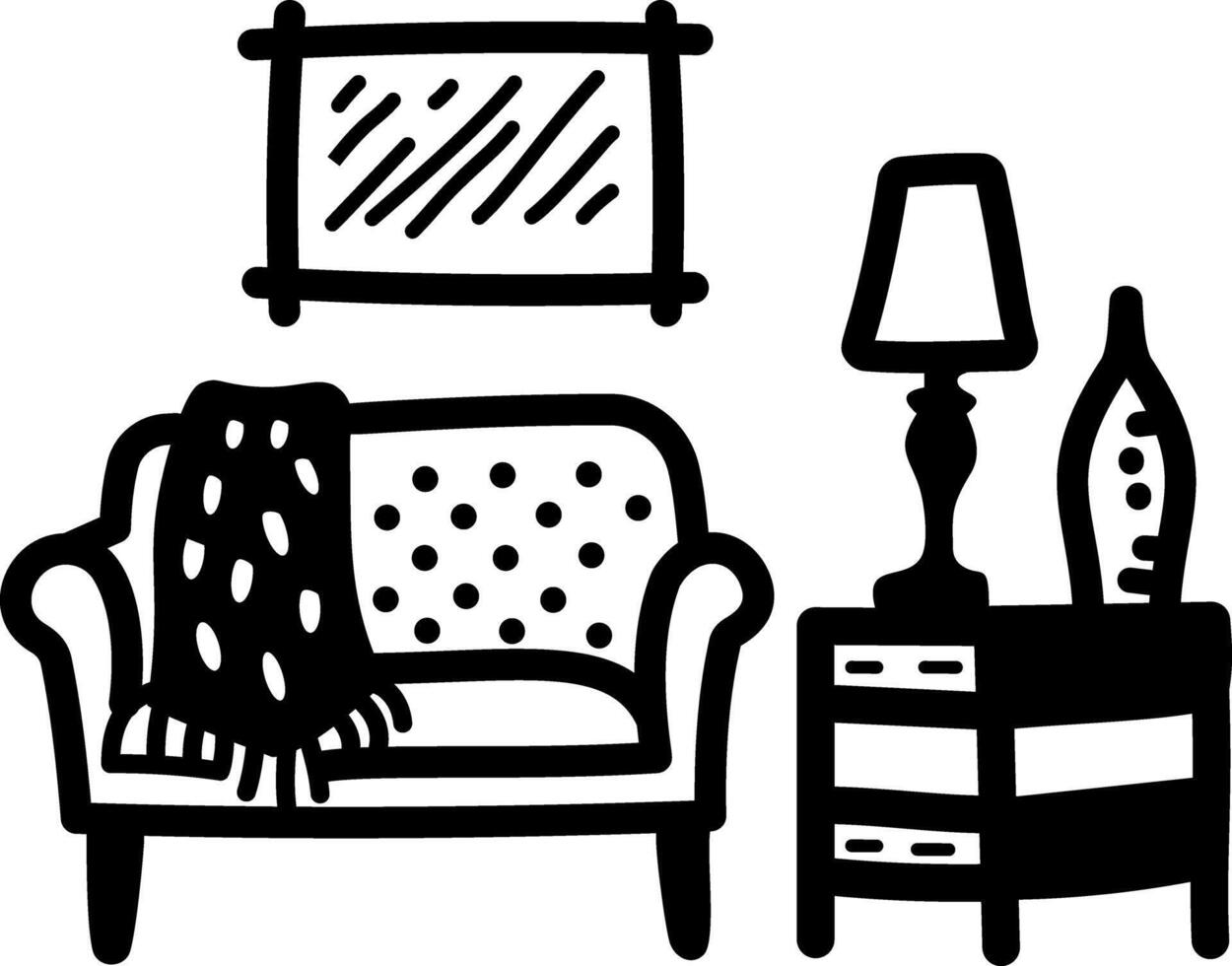 Living room icon in hand drawn style vector
