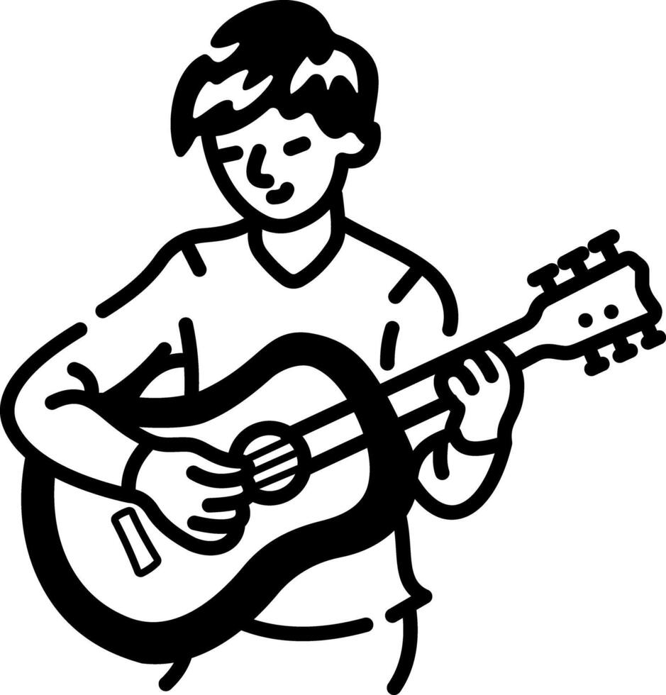 A character playing guitar, doodle style icon vector