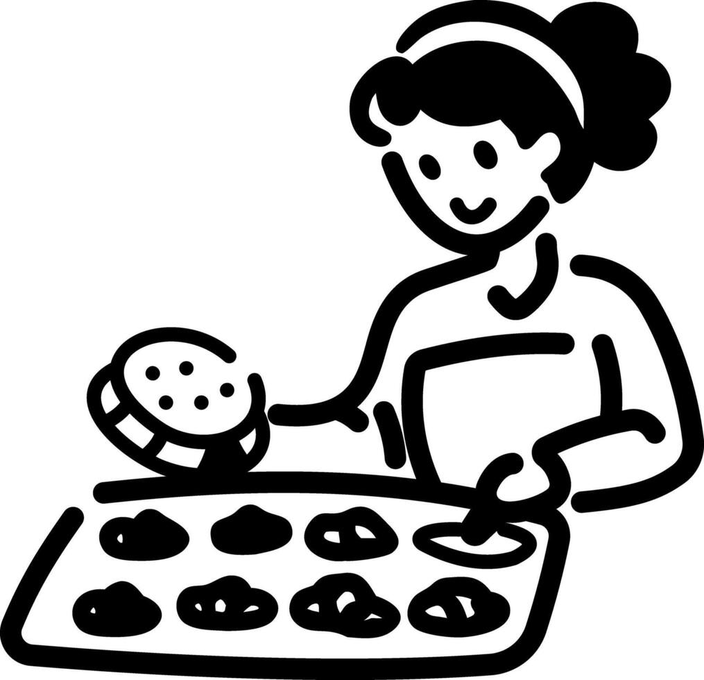 A hand drawn icon of a woman baking cookies vector