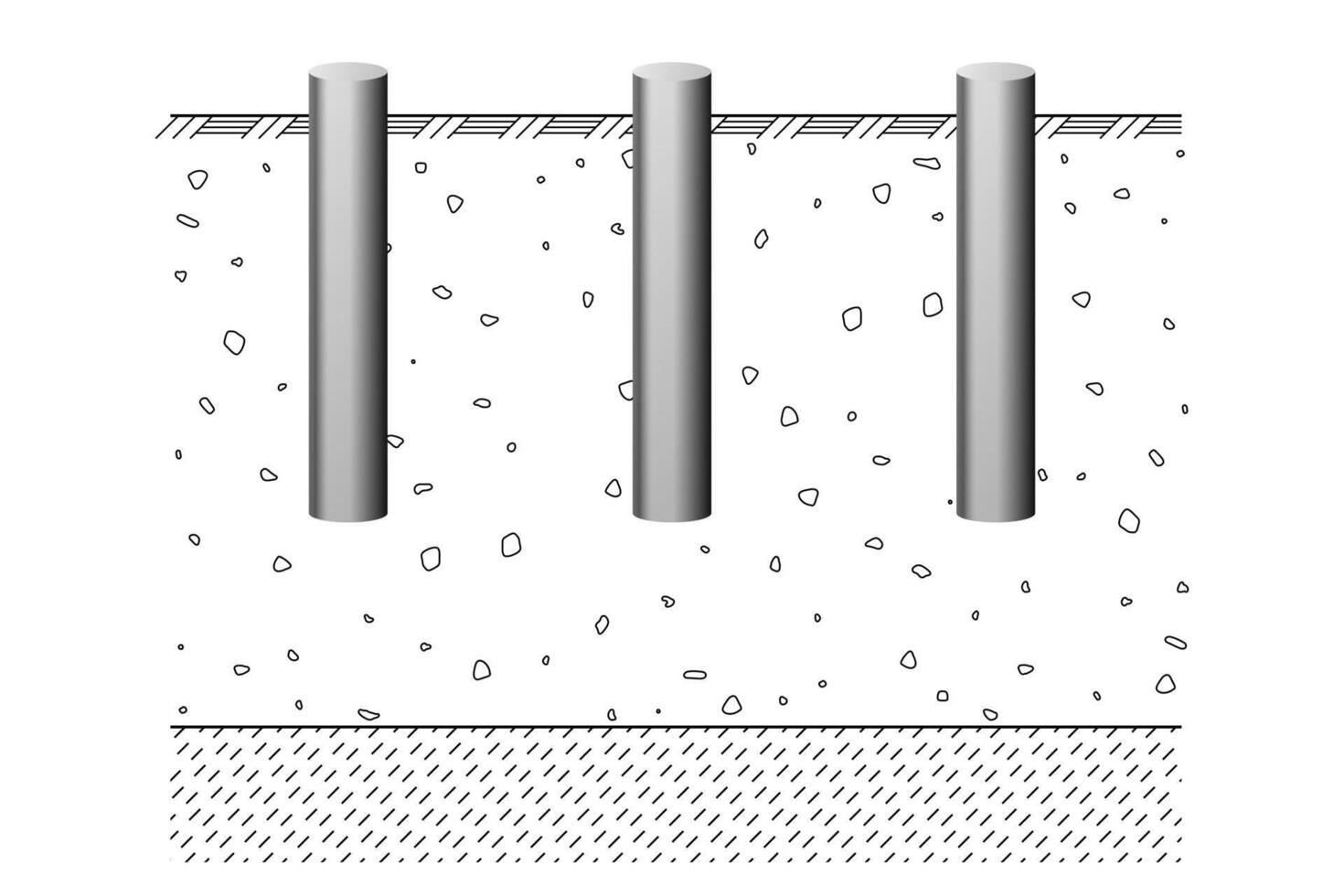 Friction round piles. Construction bedrock. vector