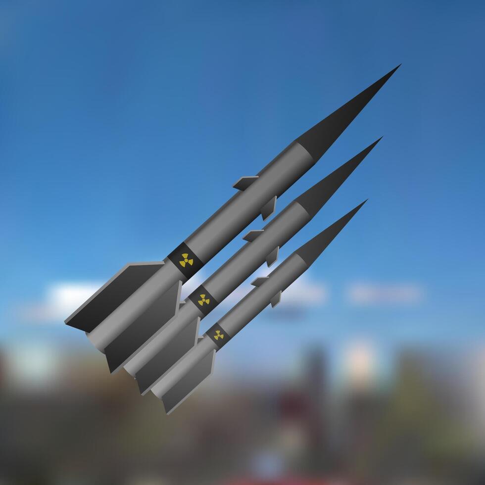 A nuclear missile flies in the sky. Technology war. vector