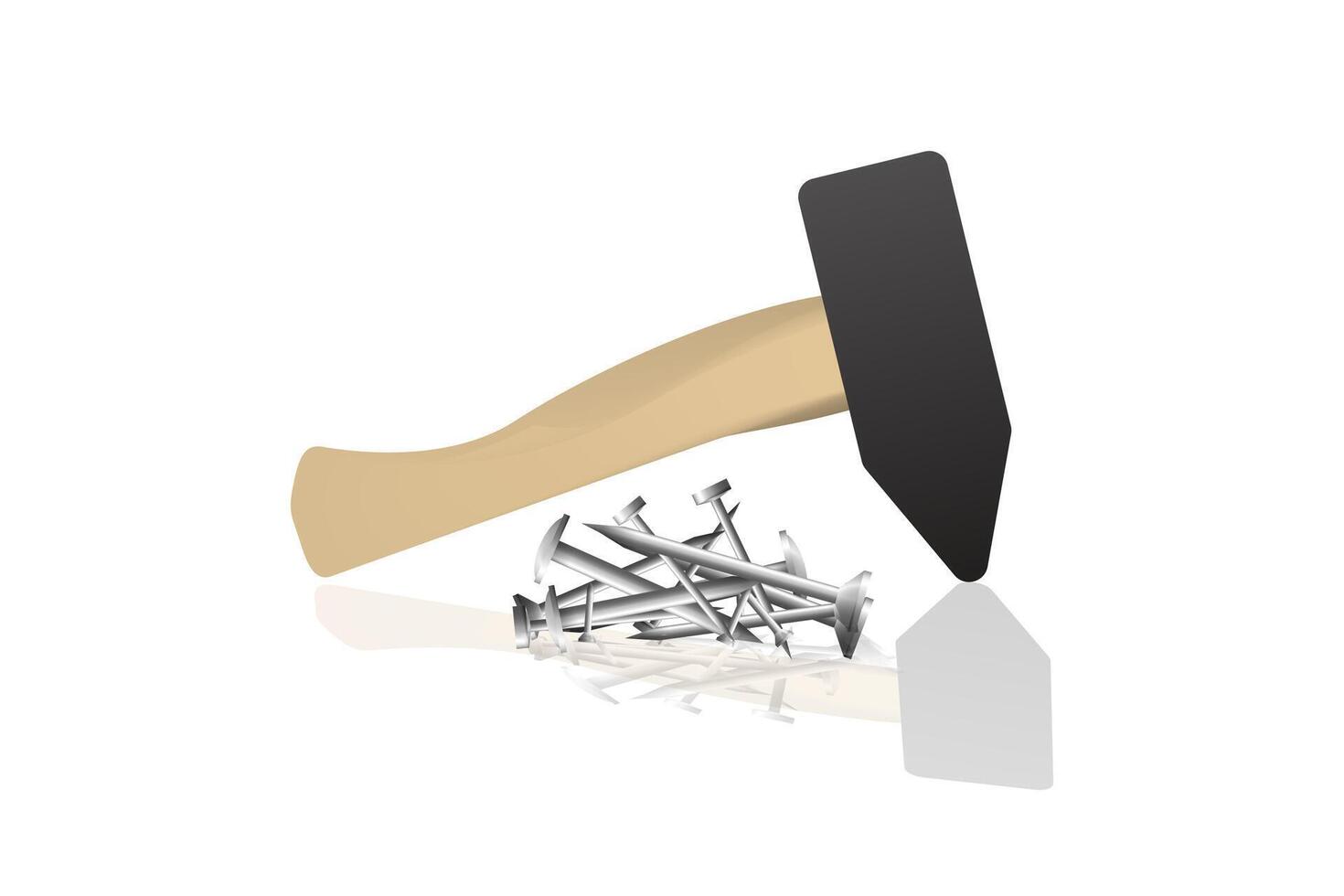 Nails pile and hammer. The group fastener symbol. vector