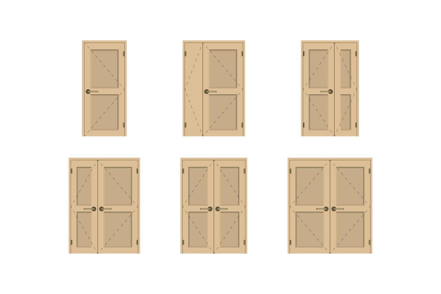 Wooden doors set. Design interior. vector