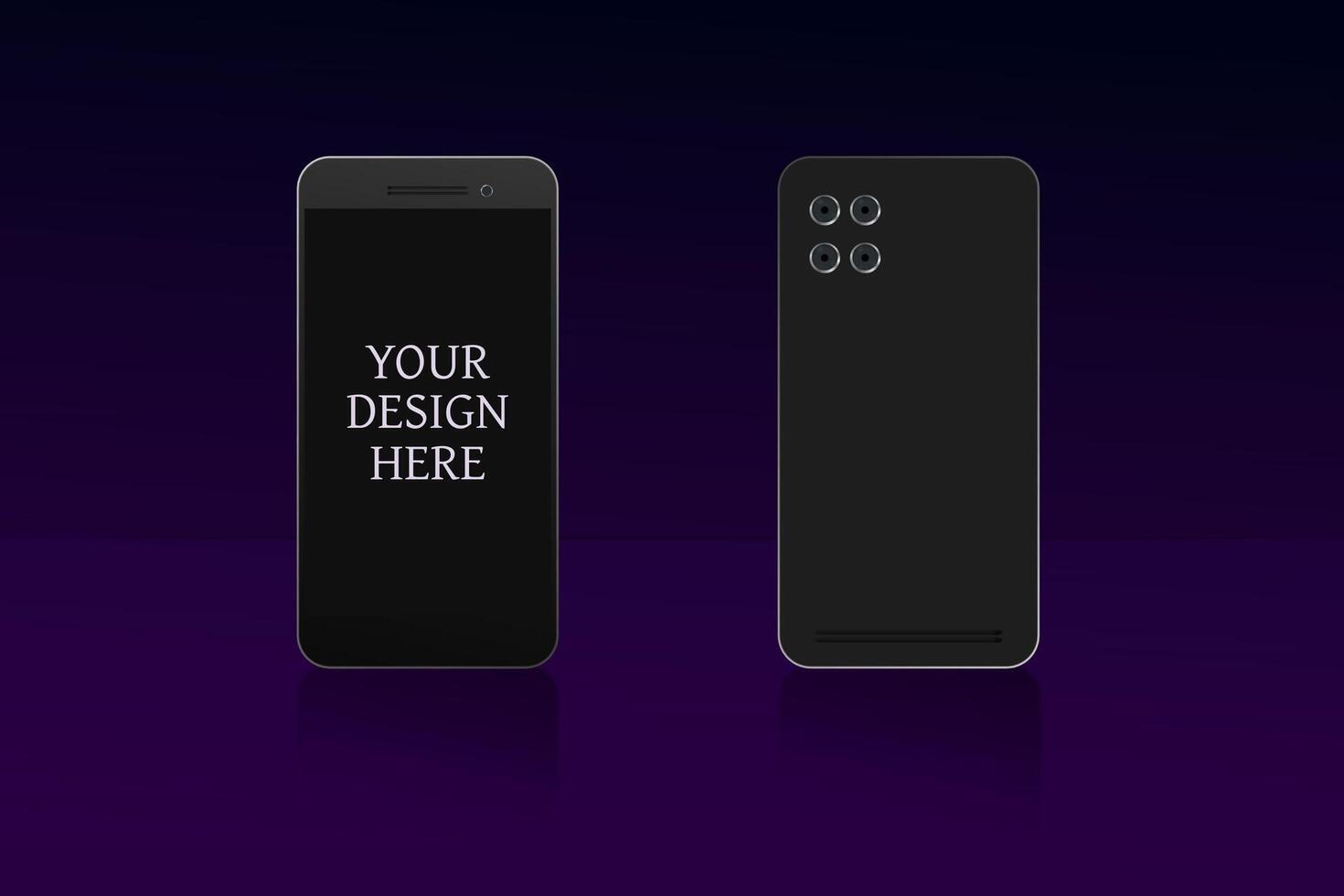 Mockup of smartphone with black screen. Editable background, shadow, glare vector