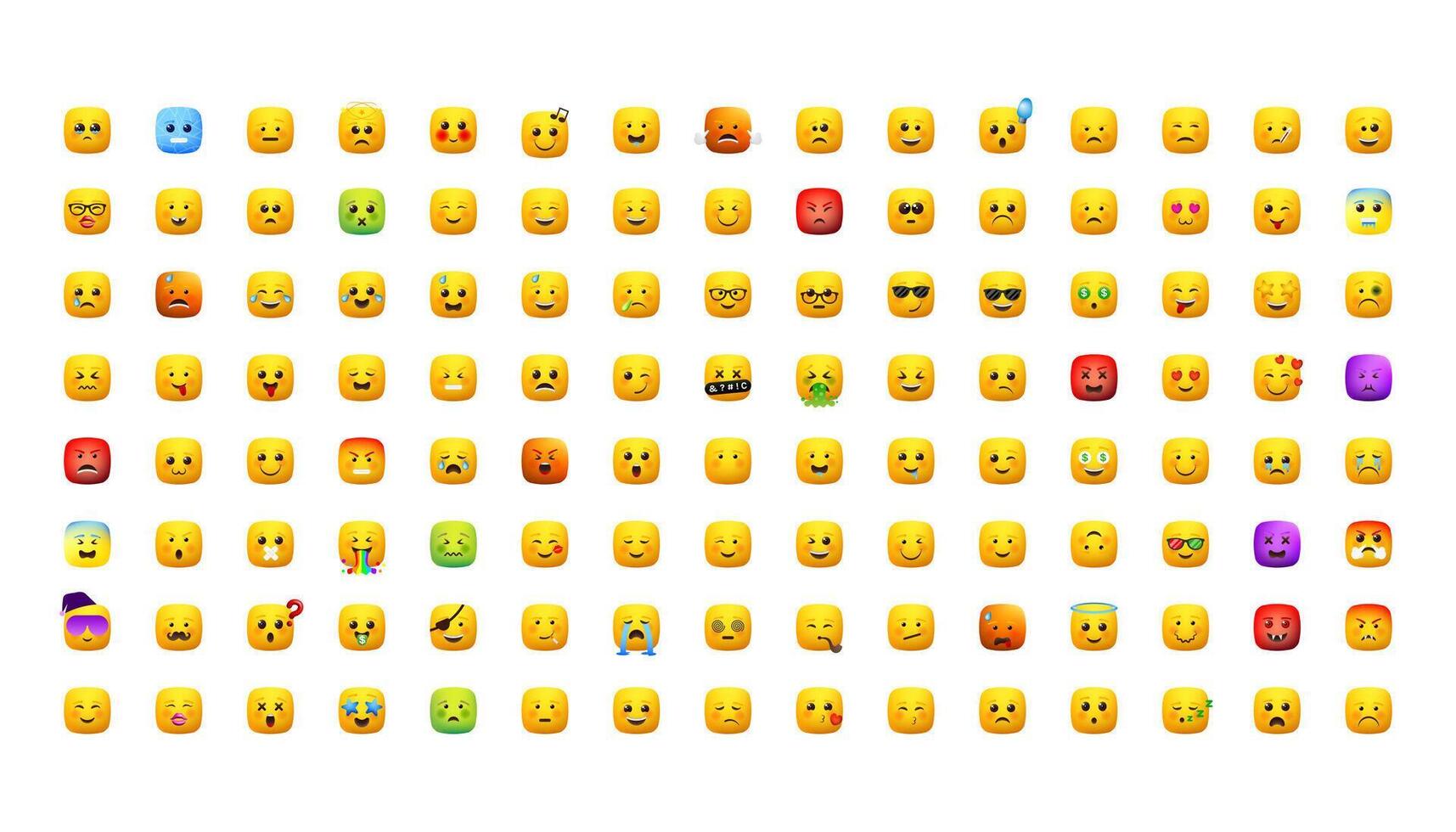 Big yellow square emoji set. Face emoticons pack for web and mobile applications. Facial signs for messengers and apps. vector