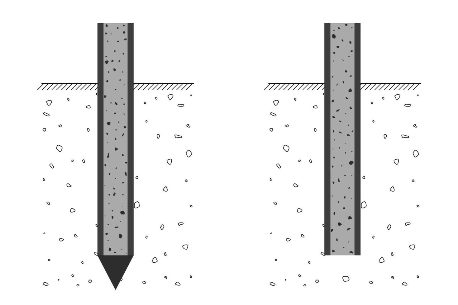 Close and open end pipe pile. Construction industry. vector