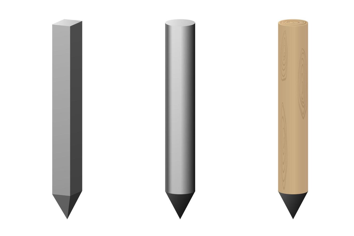 Concrete, steel and timber piles. Construction industry. vector