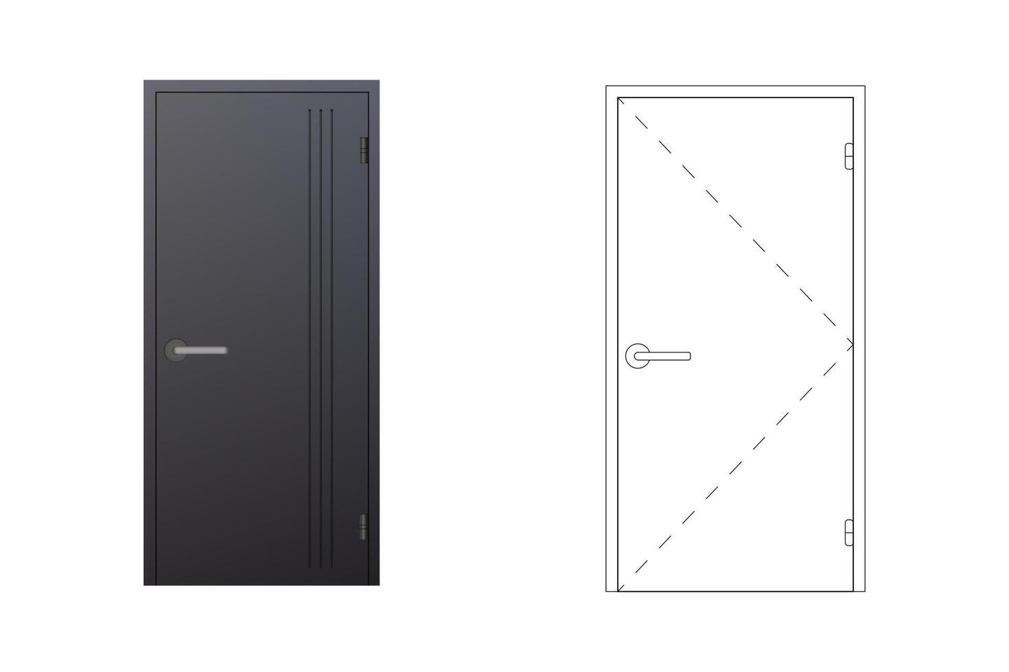 Metal front door. A schematic drawing. vector