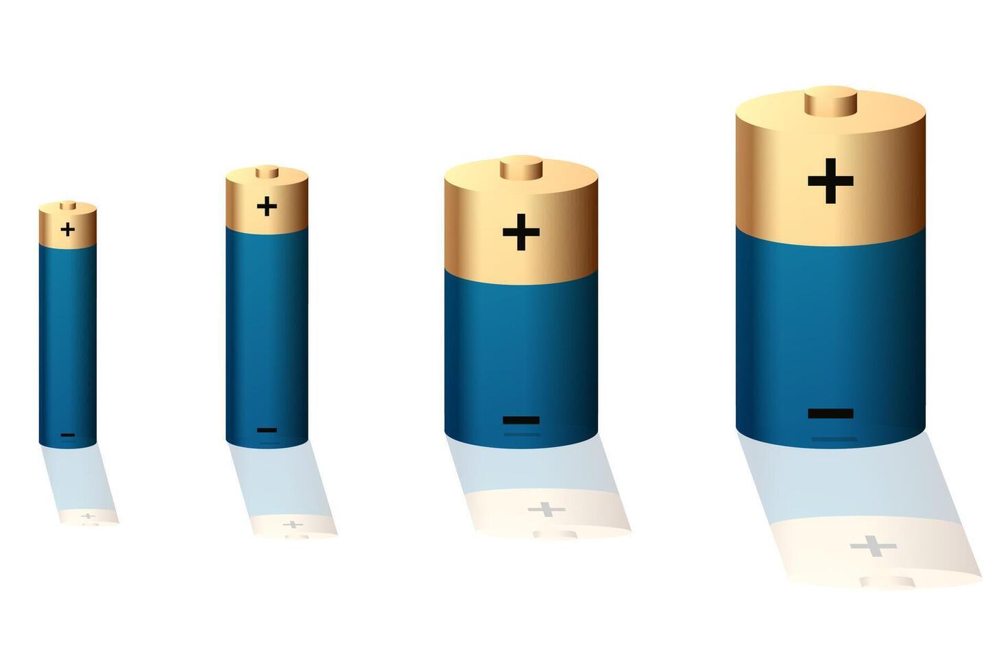 Blue battery set. AAA, AA, D and D size. vector