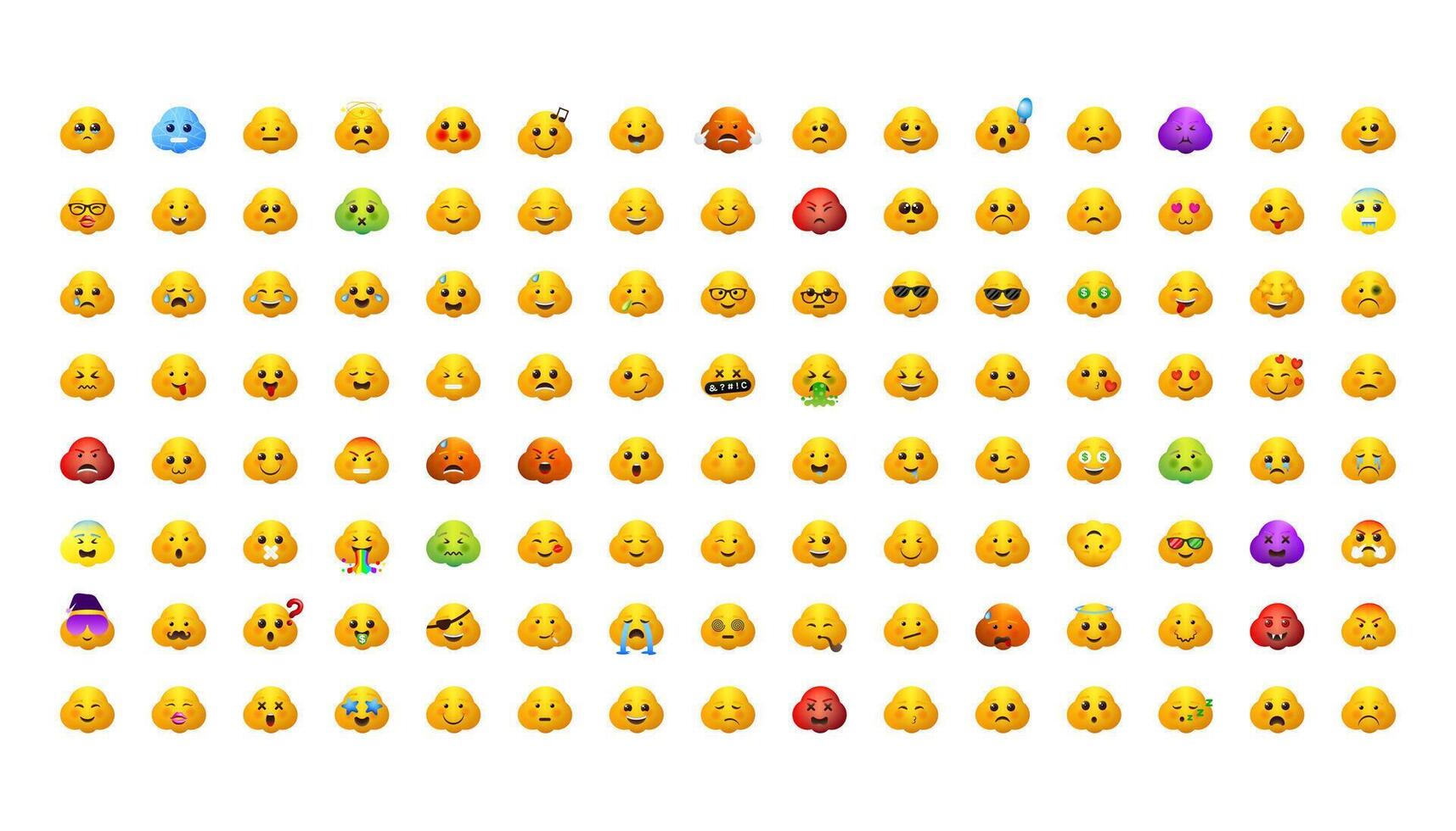 Big yellow emoji with big cheeks set. Funny face emoticons pack for web and mobile applications. Facial signs for messengers and apps. vector