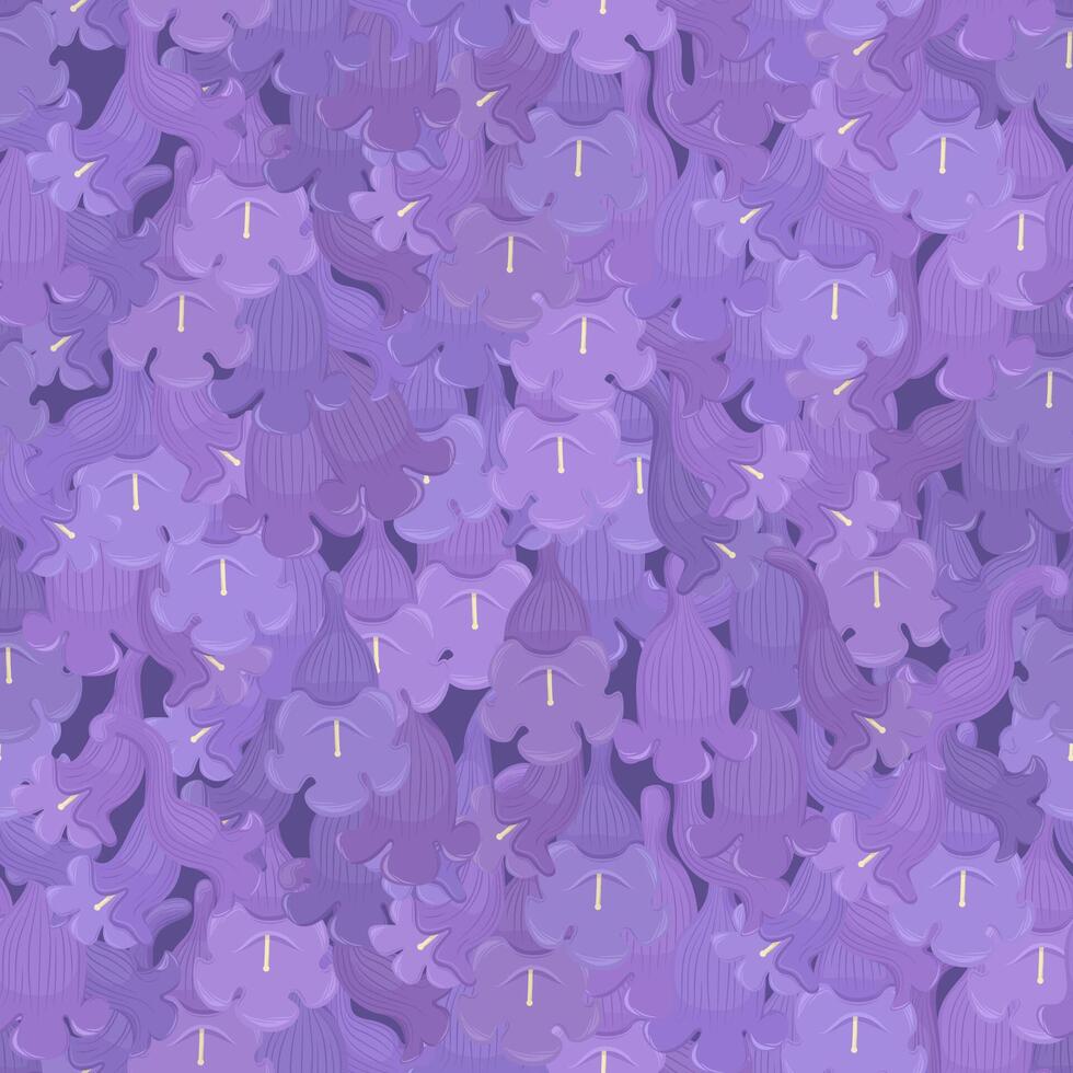 Jacaranda Mimosifolia, purple flowers seamless pattern background. Beautiful floral wrapper. vector