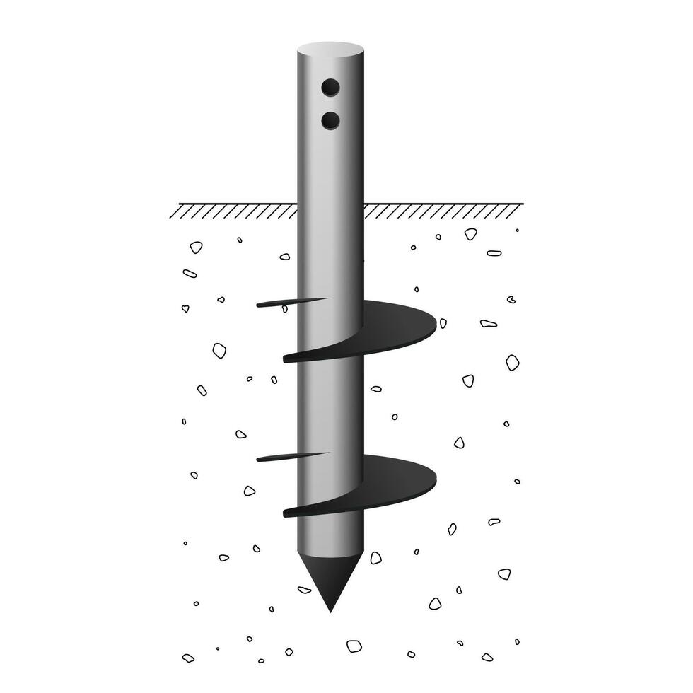 Screw round pile. Construction foundation. vector
